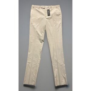 New Suitshop Dress Pants Trousers Slim Fit Flat Front Raw Hem Tan NWT 35L JBHS